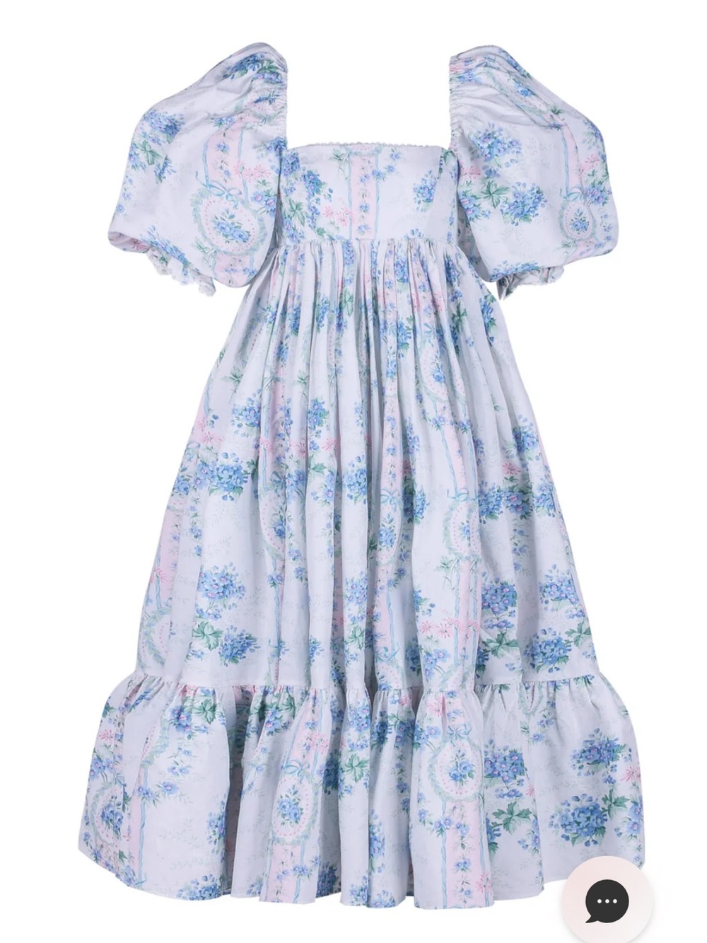 Selkie Pastel Floral Puff-Sleeve Nightgown in Light Blue and Pink